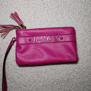 Juicy Couture Hot Pink Wristlet Purse Tassel Zippers Gold Accents